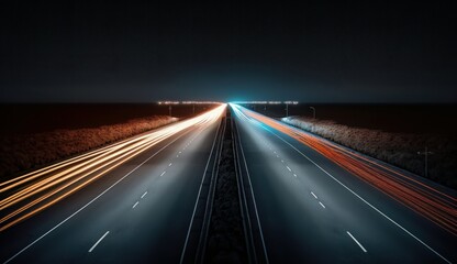 Night Rush: Long Exposure Highway Stock Photo. AI generated