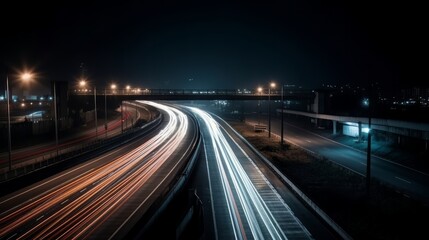 Fototapeta na wymiar Night Rush: Long Exposure Highway Stock Photo. AI generated