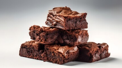 Chocolate brownies on white background. Generative ai