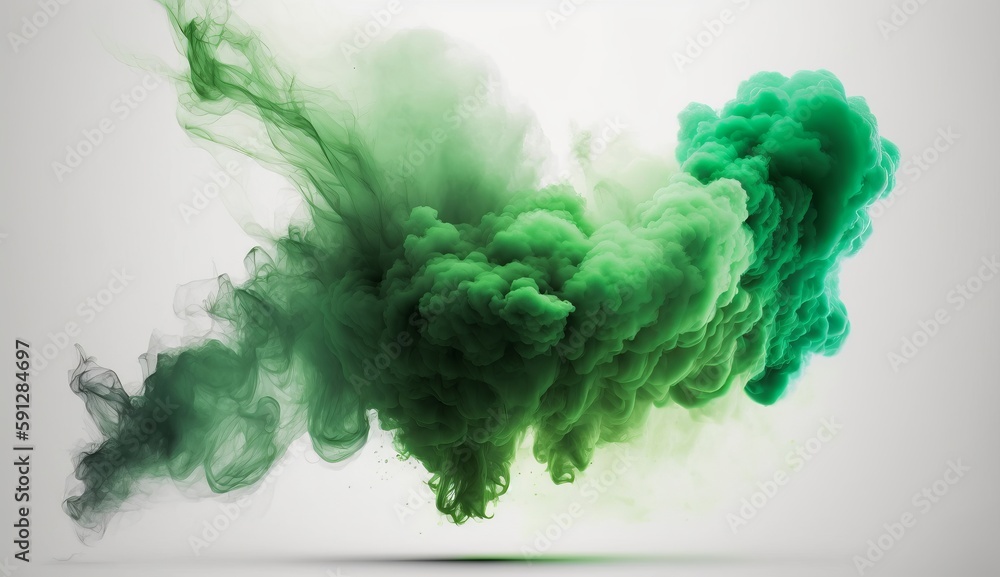 Poster Green smoke bomb exploding against white background Generative AI