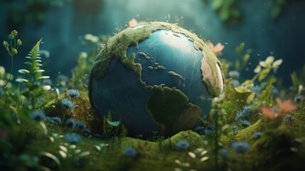 Obraz na płótnie Canvas Green Oasis. Stylized earth globe with a green forest background. The concept of the earth as an oasis in space and the importance of preserving its natural resources. Generative ai