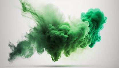 Green smoke bomb exploding against white background Generative AI