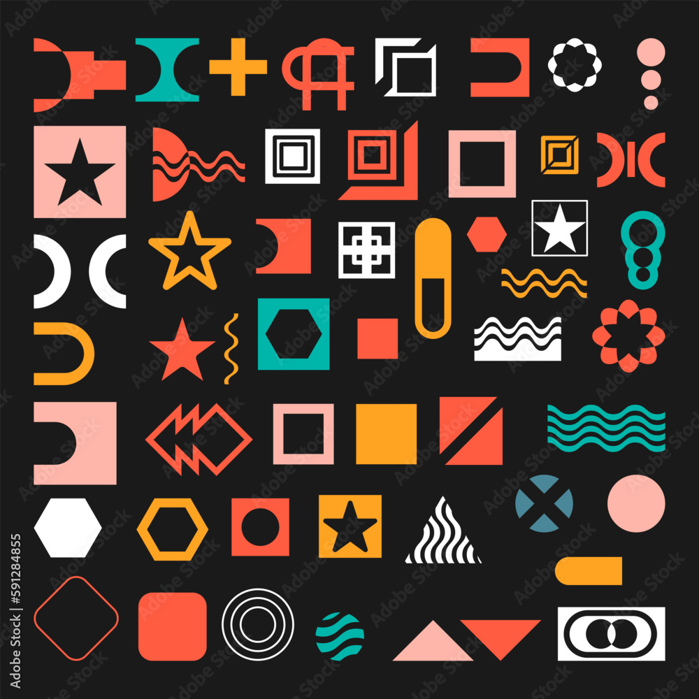 Fototapete a set of abstract geometric objects for creating bauhaus backgrounds, graphic concepts and more. ver