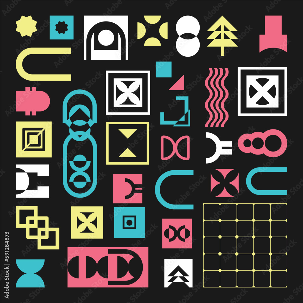 Poster a set of abstract geometric objects for creating bauhaus backgrounds, graphic concepts and more. ver