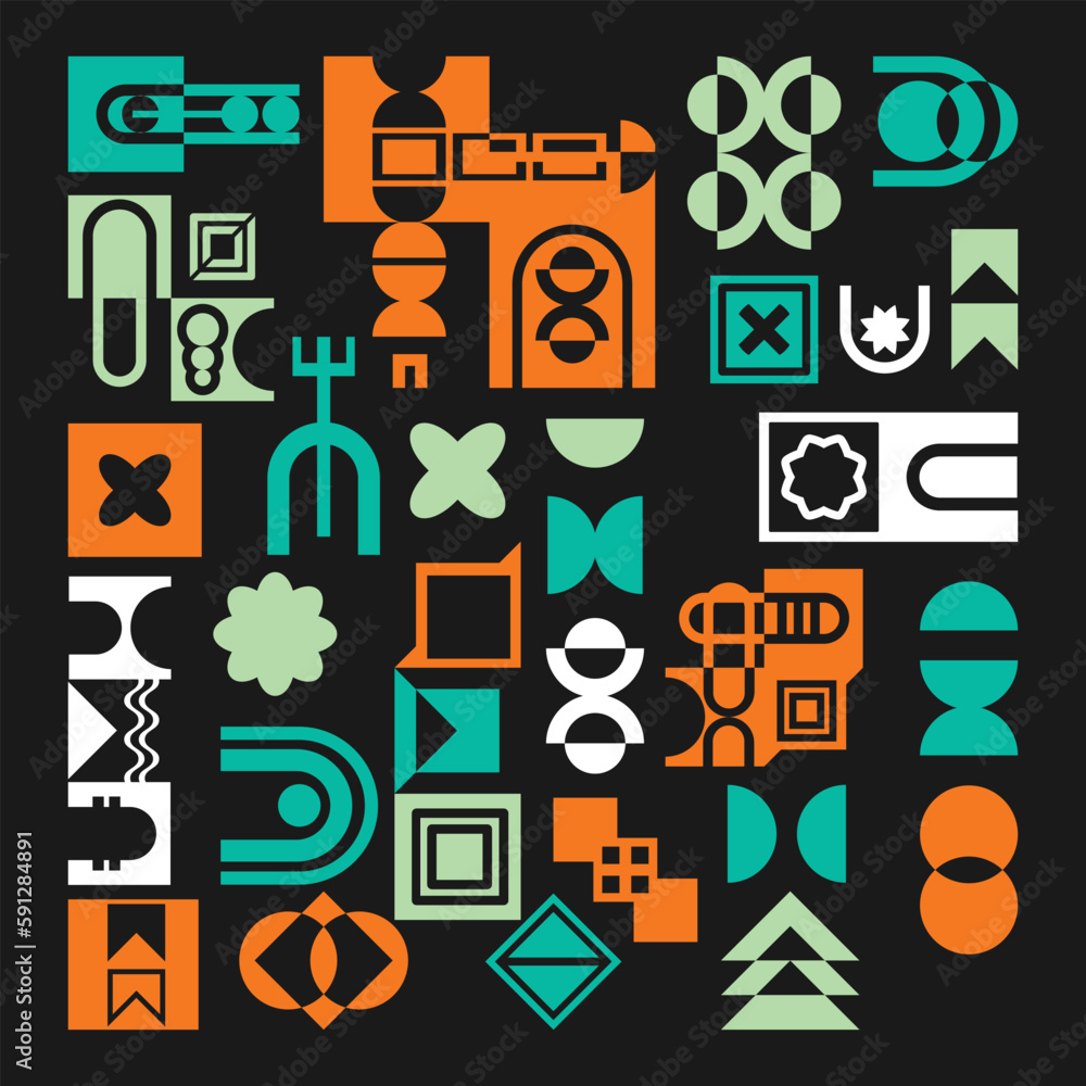 Fototapete a set of abstract geometric objects for creating bauhaus backgrounds, graphic concepts and more. col