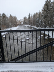 Silverthorne Colorado, in winter with snow, near the river.