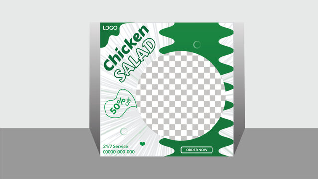 Delicious chicken salad vector template social media poster.