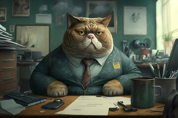 Portrait of a Fat Cat Sitting - Generative AI