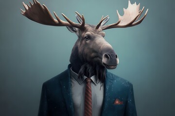 Portrait of a Moose dressed in a suit - Generative AI
