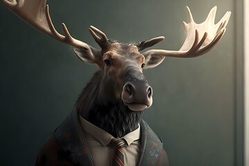 Portrait of a Moose dressed in a suit - Generative AI