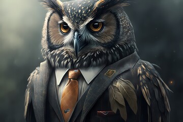 Portrait of an Owl dressed in a suit - Generative AI