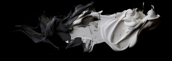 Fototapeta premium Long white smear oil paint spot isolated on black background