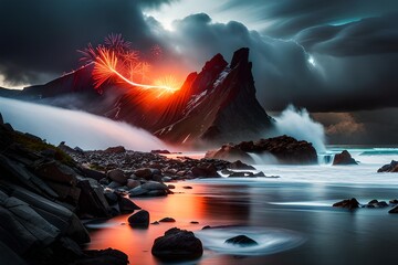 a photo of the end of the world, described as the Apocalypse, with earthquake, lava, tsunamis, smoke, and lightning, haute qualité, 8 k, realistic, cinematic, canon Lens
