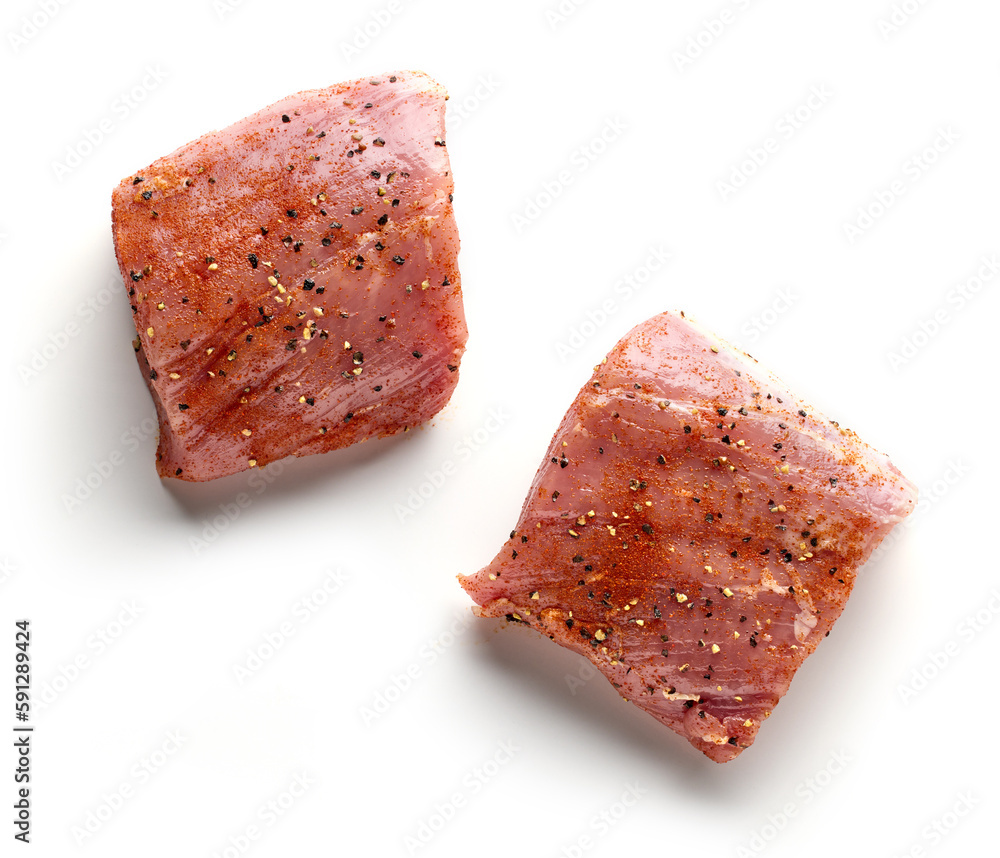 Poster fresh raw pork fillet spicy steaks