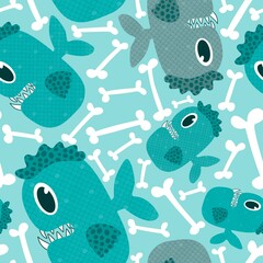 Cartoon fish seamless kids pattern for wrapping paper and fabrics and linens and summer accessories
