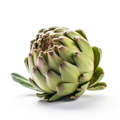  green artichoke flower and artichoke cross cuts. Edible bud isolated on white background. generative AI 