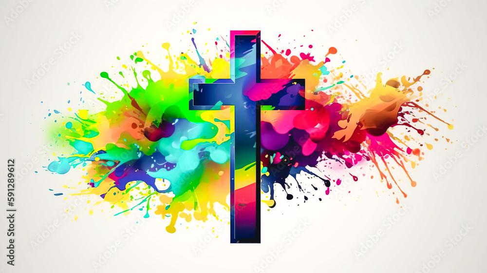 Wall mural christian cross and colors design, generative ai.