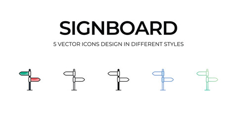 Signboard Icon Design in Five style with Editable Stroke. Line, Solid, Flat Line, Duo Tone Color, and Color Gradient Line. Suitable for Web Page, Mobile App, UI, UX and GUI design.