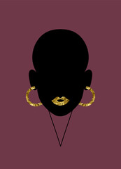 Abstract drawing of a silhouette of a female portrait with gold. Minimalist vector icon of people. Vector illustration for wall print, home decor, cover, wallpaper, postcard, tee print, wallart, poste
