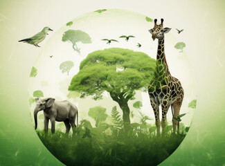 Green Environment Day Background. Illustration AI Generative.