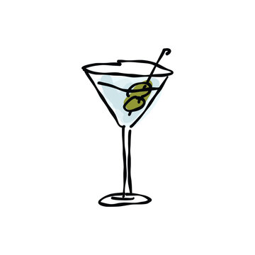 martini cocktail doodle icon, vector color line illustration