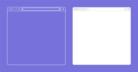 Blank web browser, internet page window with toolbar and search field. Modern website in flat style, line art. Browser mockup for computer, tablet and smartphone. Vector illustration