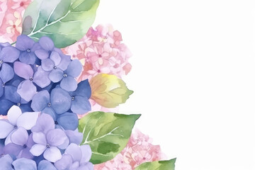 Fototapeta na wymiar Hydrangea flower watercolor background. Illustration AI Generative.
