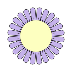 Retro chamomile styled hippie daisy. Groovy hippy flower head positive and upbeat vibe. Vintage cartoon nostalgia plant design. Trendy y2k funky floral pop culture isolated vector eps element