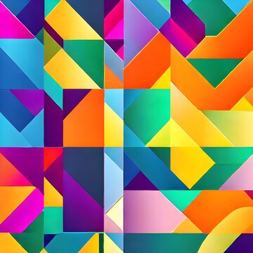 Geometric pattern of overlapping polygons in rainbow colors. Abstract background in the colors of the LGBT flag. The image was created using generative AI. Geometric texture.