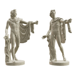Apollo Belvedere classical sculpture isolated on transparent background. 3D rendering