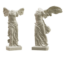 Winged Victory of Samothrace classical sculpture isolated on transparent background. 3D rendering - obrazy, fototapety, plakaty