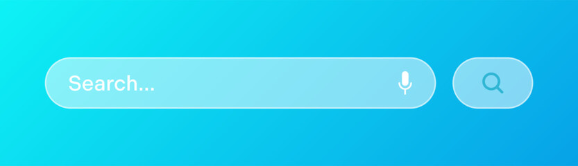 Obraz premium Transparent search bar. Internet browser engine with search box, address bar and text field. UI design, website interface element with web icons and push button. Vector illustration