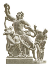 Laocoön and His Sons classical sculpture isolated on transparent background. 3D rendering