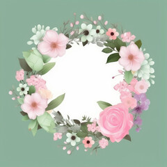 Green and Pink Watercolor Wedding Frame. Illustration AI Generative