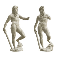 Fototapeta na wymiar Neptune or Poseidon statue isolated on transparent background. 3D rendering