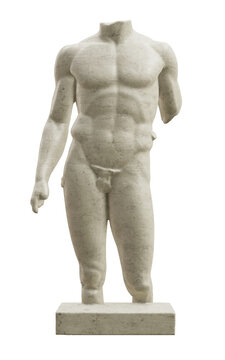 Doryphoros or Spear-Bearer torso classical sculpture isolated on transparent background. 3D rendering