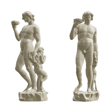 Classical statue of Bacchus isolated on transparent background. 3D rendering