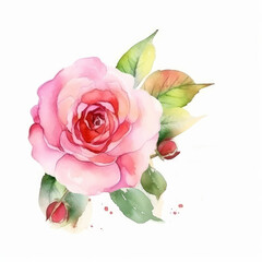 Watercolor Rose flower Illustration AI Generative.