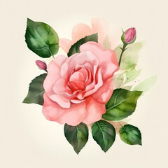 Watercolor Rose flower Illustration AI Generative.