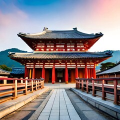 Obraz premium Buddhist temple in the morning - Generative AI