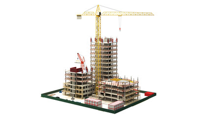 Building Construction Site, BIM Project, 3d rendering, 3d illustration - 591291044