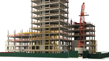 Building Construction Site, BIM Project, 3d rendering, 3d illustration - 591291067
