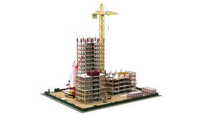 Building Construction Site, BIM Project, 3d rendering, 3d illustration - 591291070