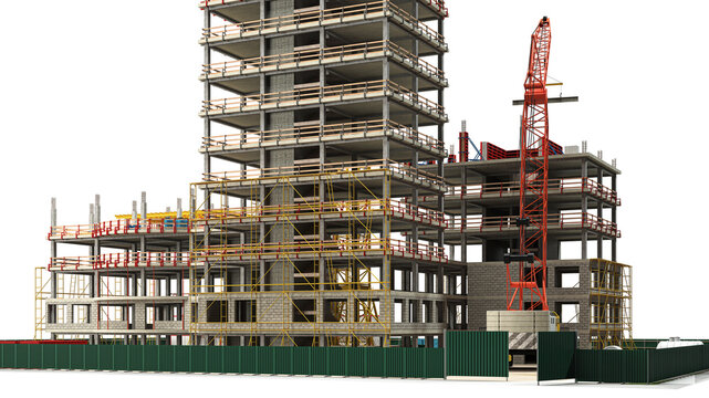 Building Contruction Site, BIM Project, 3d rendering, 3d illustration