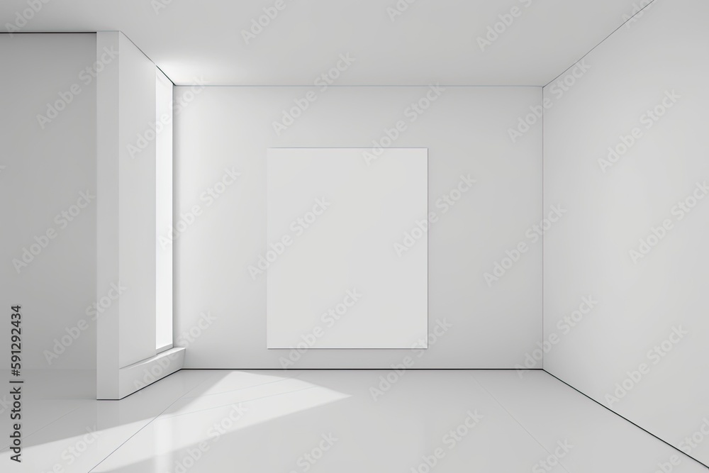 Aufkleber an empty room with a white wall and a window. generative ai