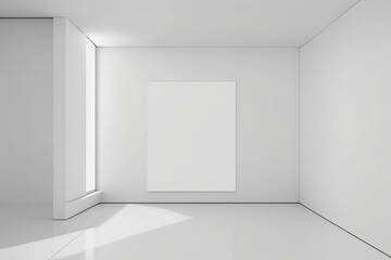 Naklejka na ściany i meble an empty room with a white wall and a window. Generative AI