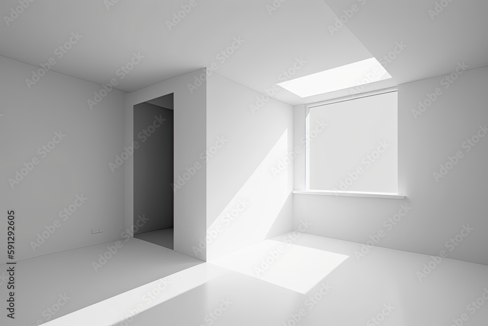 Poster an empty room with a window and white walls. generative ai