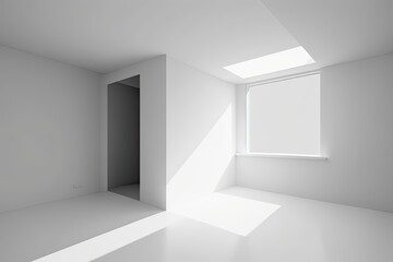 an Empty Room with a Window and White Walls. Generative AI