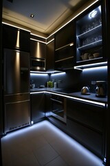 Modern black kitchen with LEDs