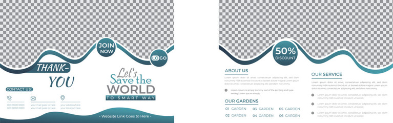 Nature and Leaves Geometric Bifold Brochure Template, 4 Page Environmental Brochure Design Suitable for Poster, Cover, Ads or Flyer